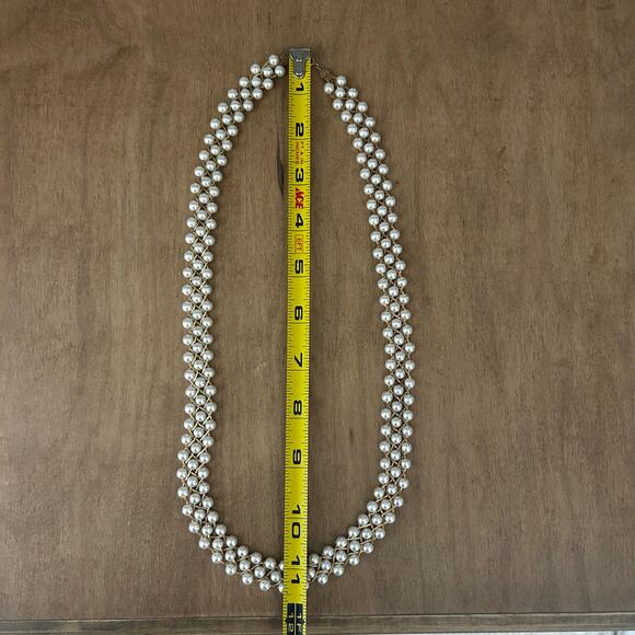 Faux Pearl Gold toned chain Regency Victorian Necklace Avant Garde Art Deco - Picture 3 of 5